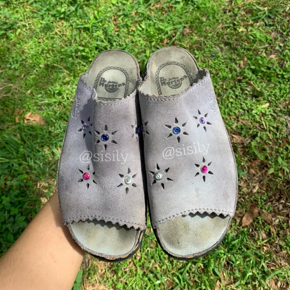 Dr. Martens Shoes | Rare Vintage Chunky Thick Sole Grey Suede Flowerstar Cutout Dr. Martens Sandals | Color: Gray/Pink | Size: 8 | Sisismith123's